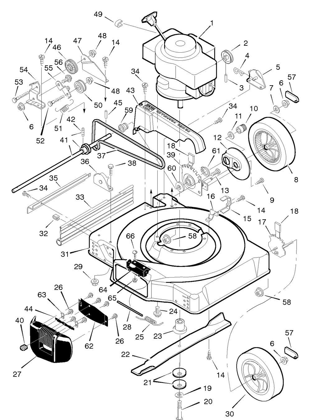 Mower Housing Assembly Diagram and Parts List for 22785X8A 1996 Briggs and Stratton Lawn Mower